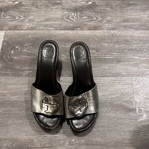 Tory Burch Metallic Black Slide Sandals
